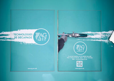 Design identité pochette commerciale et illustration pour AG air, société d'aérogommage